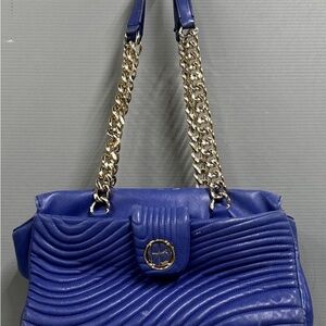 Henri Bendel Blue Wave Shoulder Bag with Gold Chain